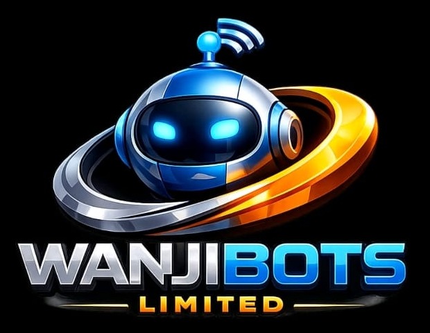 Wanjibots Limited logo — a blue robot circled by silver and gold rings